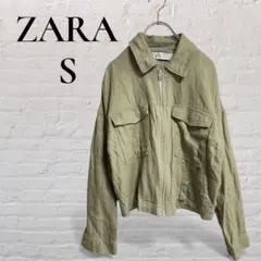 【ZARA】【S】ジップアップジャケット　薄手　袖丈二重　丈短め　カーキ