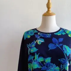 日本製 花柄ニット ウール混