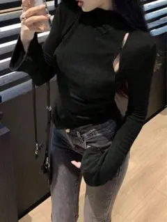 SHEIN Dazy ワンホン ハイネック スリット入り 肩あき トップス