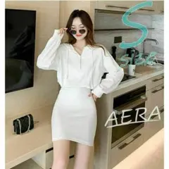 ワンピース パーカー スウェットミニスカート 白 ルームウェア S