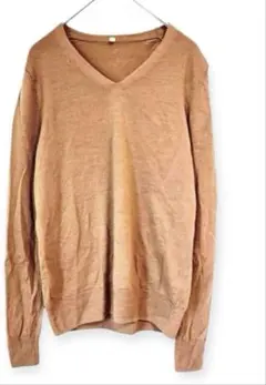 無印良品muji（M）長袖ニットセーター ブラウン ウール毛 シルク絹