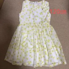 メゾピアノ 花柄ワンピース　120㎝　黄　ひまわり　シアーチェック