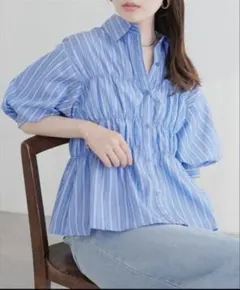 ナチュラルクチュール♡TCブロードシャーリングパフスリープブラウス新品未使用のサムネイル