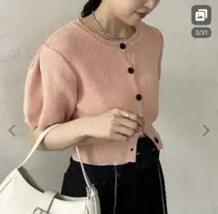 Thevon カーディガン ショート丈パフニットカーディガン レディース