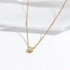 1粒 ダイヤ ネックレス ゴールド サージカルステンレス CZダイヤモンド 新品