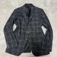 美品　 テーラードジャケット S スクエアチェック　グレー　裏地総柄　ペイズリー