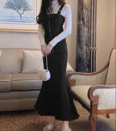 フリンジマーメイドジャンパースカート[gm534] 黒