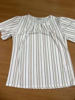 Mサイズ レディース ブラウス シャツ 半袖 ストライプ