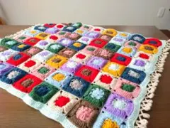 手編みブランケット③*マルチカバー*グラニースクエア*モチーフ編み*座布団