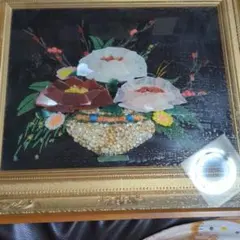 アンティーク額装 額縁 宝石画 貴石画 クォーツ時計 壁掛け 昭和レトロ