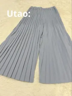 Utao: ウタオ プリーツ ワイドパンツ ブルー くすみカラー M 裏地 ゴム