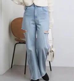 【chico】サイドスリットダメージデニムパンツ