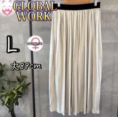 GLOBAL WORK ロングプリーツスカート L グレー ウエストゴム　無地のサムネイル