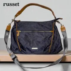 美品 russet ナイロン 2WAY 総柄 ショルダーバッグ NAVY　A4