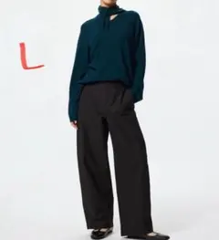 【美品】UNIQLO ユニクロ ジャージーバレルレッグパンツ 標準丈 ブラックL