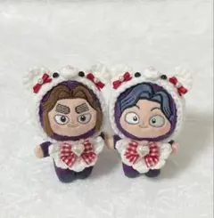 ぬい服　8cm くま耳ボンネット、スタイセット　ピンク×赤　2点