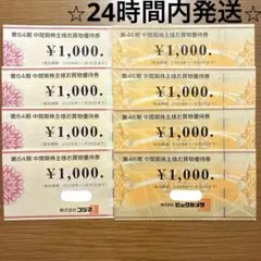 株主優待8,000円分　ビックカメラ　コジマ