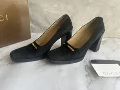 GUCCI スエード パンプス ブラック ゴールド金具のサムネイル