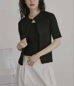 AuntMarie's フェイクレイヤードホックリブニットハーフスリーブトップスのサムネイル