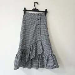 ギンガムチェックアシンメトリー　フリルスカート