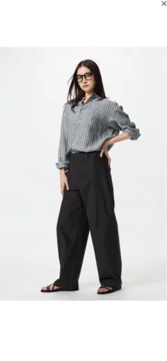 【新品】ジャージーバレルレッグパンツ/丈長め/ブラック