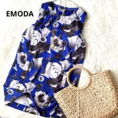 【EMODA】幾何学模様 ノースリーブ チュニック ブルー　Mのサムネイル