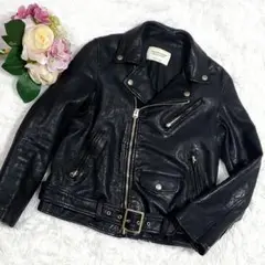 美品 S ビューティフルピープル ラムレザー ダブル ライダース ジャケット 黒