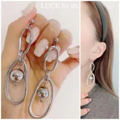 715オーバルシルバーフープ シルバーボール チェーンピアス イヤリング