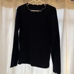 ネイビー リブ編み 長袖Tシャツ LL