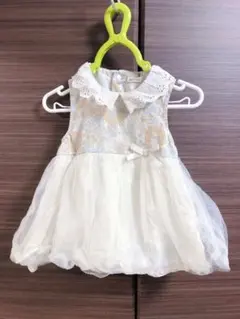 プティマイン　花柄チュール切替ワンピースロンパース 80