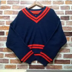 お値下げ‼️HARE ネイビーオレンジ Vネックニット　フリーサイズ