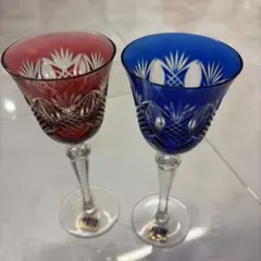 【未使用】江戸切子 カクテルグラス ペア 赤 青セット