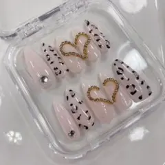ヒョウ柄ハートロングネイルチップ