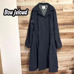 Bou Jeloud ロングコート 38 ロールアップ袖 花柄裏地 ナイロン 黒
