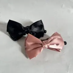 リボンバレッタ 2個セット ブラック ピンク ヘアアクセサリー