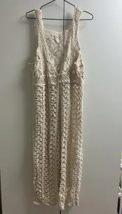 しまむら　アイボリー レース編み ノースリーブ ワンピース Lサイズ
