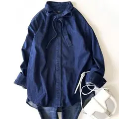 美品 シップスカラーズ SHIPS Colors デニムボウタイシャツ ブルー