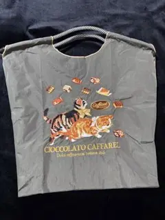 新品未使用　猫　チョコレート　刺繍エコバッグ トートバッグ　Mサイズ　カーキ