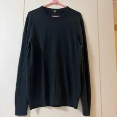 ユニクロ エクストラファインメリノクルーネックセーター ダークグリーン L