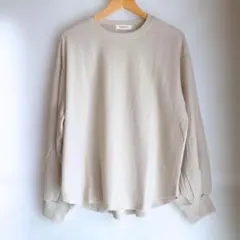 【未使用】ワッフル クルーネックT 長袖 ベージュ Lサイズ シンプル 定番