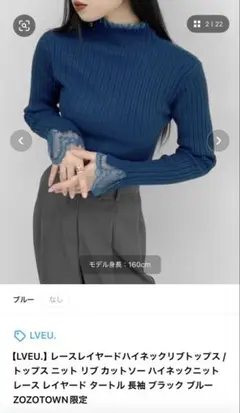 【LVEU.】レースレイヤードハイネックリブトップスのサムネイル
