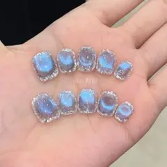 <現品>ラメ入り青色グラデーションネイルチップ