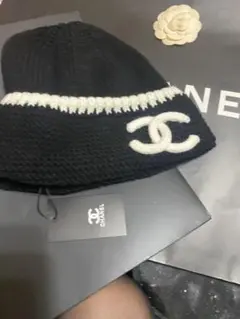 限定❤️CHANEL ニット帽 ブラック/ホワイト