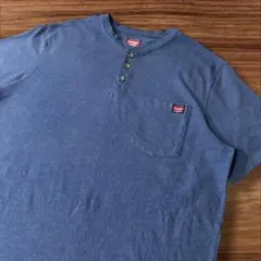 7693/US古着Wrangerラングラーハーフボタン胸ポケット無地TシャツXL