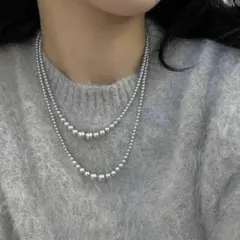 【グレー】2way パールロングネックレス R6N010