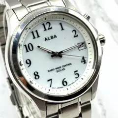 美品　稼働品　SEIKO　アルバ　電波ソーラー　デイト　メンズ　腕時計　シンプル