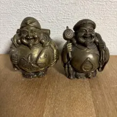 備前焼　大黒さまと布袋さま 錫 置物 七福神 恵比寿・大黒・布袋 3体セット 黒漆加工 [No.194-1-2-3