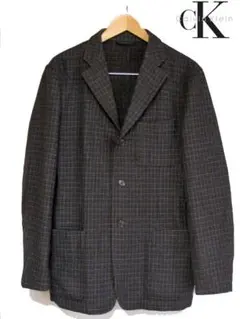 Calvin Klein チェック柄 テーラードジャケット L 小襟 メルトン