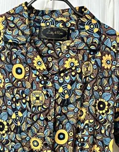 【オシャレ】古着ヴィンテージ　七分袖　ロングワンピース　レトロポップ花柄総柄