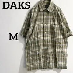 DAKS 半袖チェックシャツ M メンズ 緑 ベージュ ボタンダウン 春夏 古着のサムネイル